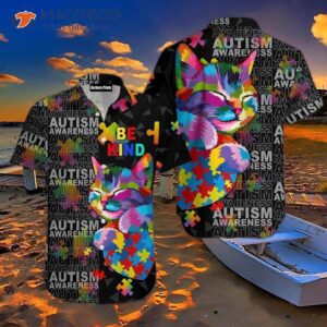 Autism Awareness Puzzle Cat – Be Kind Hawaiian Shirt