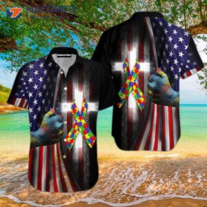 autism themed american flag hawaiian shirts 0