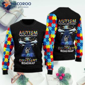 Autism Using A Different Roadmap Ugly Christmas Sweater
