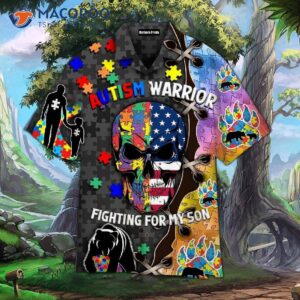 autism warrior fighting for my son s colorful hawaiian puzzle shirt 0