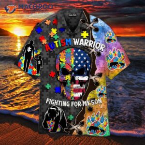 autism warrior fighting for my son s colorful hawaiian puzzle shirt 1