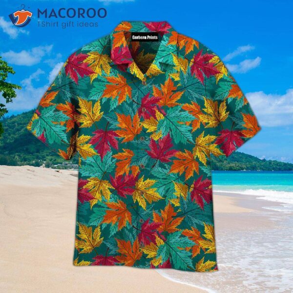 Autumn Maple Leaf Teal Pattern Blue Hawaiian Shirts