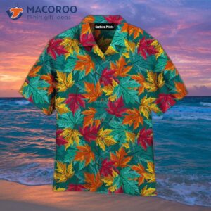 Autumn Maple Leaf Teal Pattern Blue Hawaiian Shirts