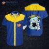 Awesome Blue And Yellow Hawaiian Shirts With Bowling Ball Strike Skulls