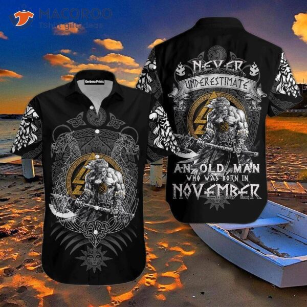 Ax-wielding God November Man Viking Black And Gray Hawaiian Shirts