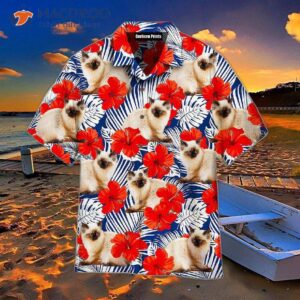 baby cats with red flower tropical hawaiian shirts 0