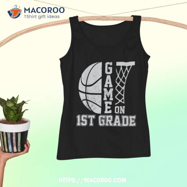 Back To School Game On 1st Grade Funny Basketball Kids Shirt