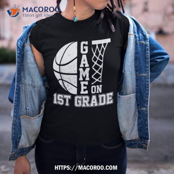 Back To School Game On 1st Grade Funny Basketball Kids Shirt
