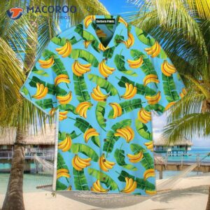 Banana Leaf Patterned Blue Hawaiian Shirts