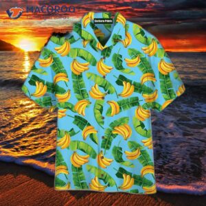 Banana Leaf Patterned Blue Hawaiian Shirts