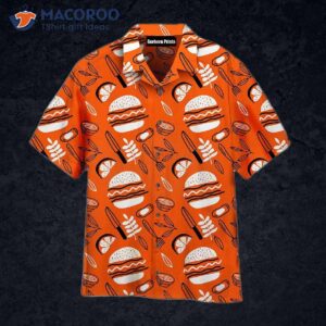 barbecue bbq burgers fried pattern orange hawaiian shirts 0