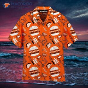 barbecue bbq burgers fried pattern orange hawaiian shirts 1