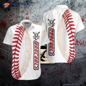 Baseball And Skull White Hawaiian Shirts