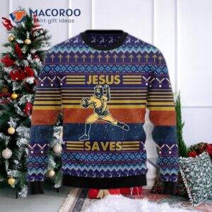 Baseball Funny Jesus-saved Ugly Christmas Sweater