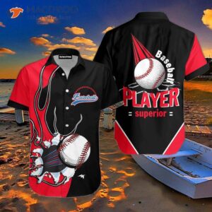 Baseball-style Black, White, And Red Hawaiian Shirts