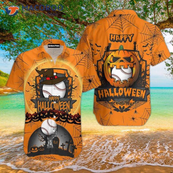 Baseball-style Halloween Trick-or-treat Orange Hawaiian Shirts