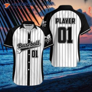 Baseball-style White Vertical Hawaiian Shirts With Black Stripes