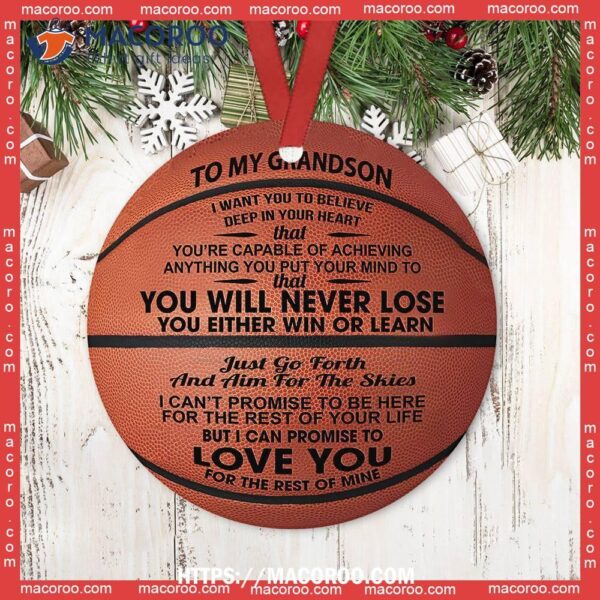 Basketball Grandson You Never Lose Circle Ceramic Ornament, Nba Christmas Ornaments