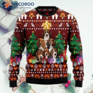 Basset Hound And Pine Tree Ugly Christmas Sweater