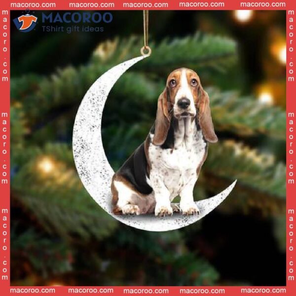 Basset Hounds Two Sit On The Moon Custom-shaped Christmas Acrylic Ornament