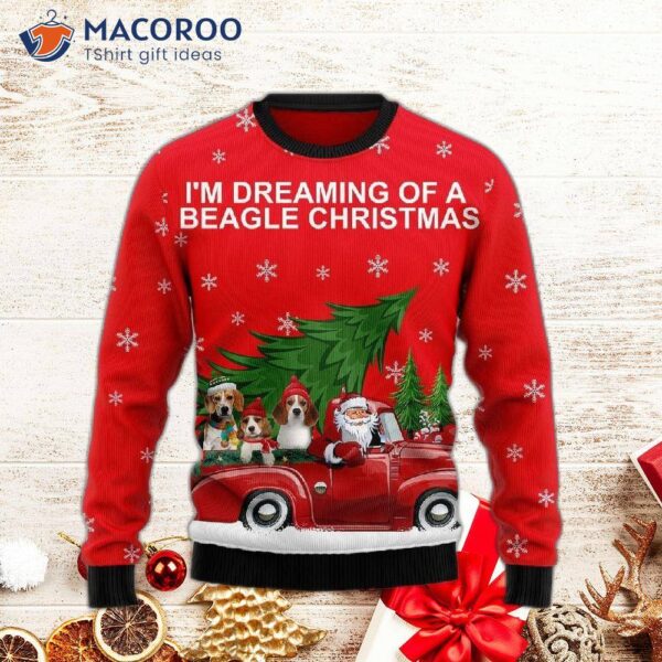 Beagle And Red Truck Ugly Christmas Sweater