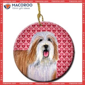 Bearded Collie Valentine’s Love And Hearts Christmas Ceramic Ornament