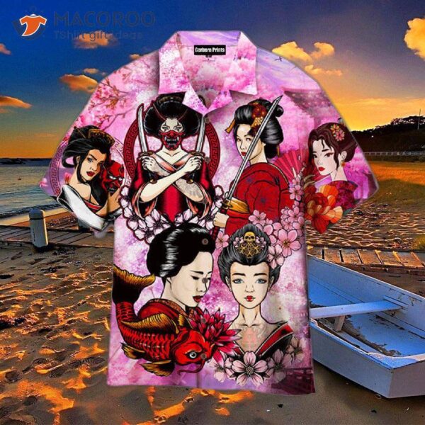 Beautiful Japanese Geisha Dream Sakura Pattern Pink Hawaiian Shirts