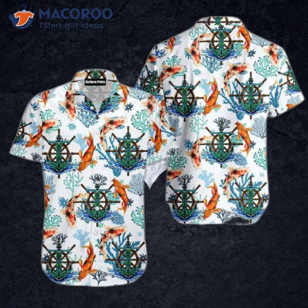 Beautiful Koi Fish And Anchor Hawaiian Shirts