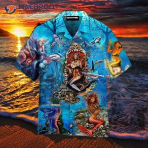 beautiful mermaids in the ocean s blue hawaiian shirts 1