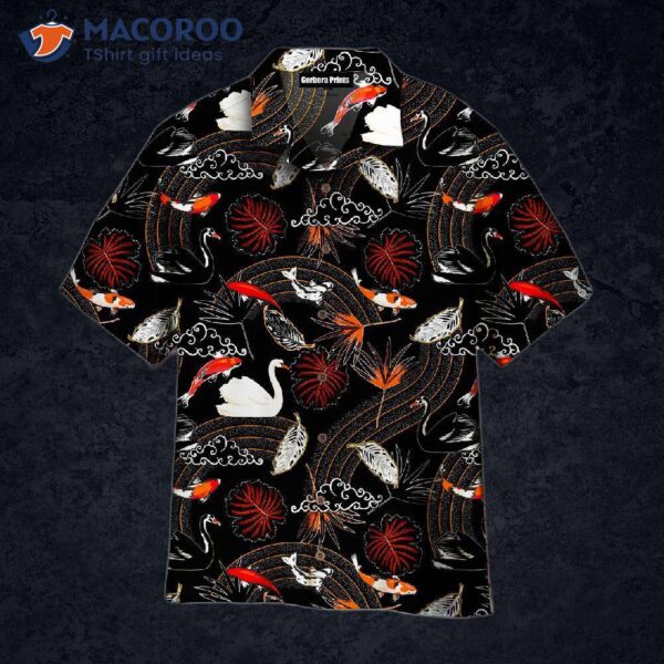 Beautiful Oriental Koi Fish And Black Hawaiian Shirts