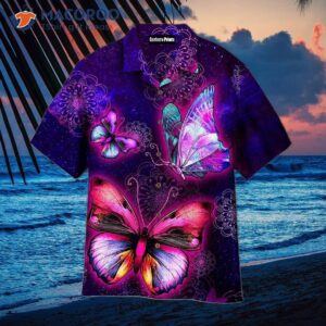 Beautiful Purple Butterfly And Flower Hawaiian Shirts