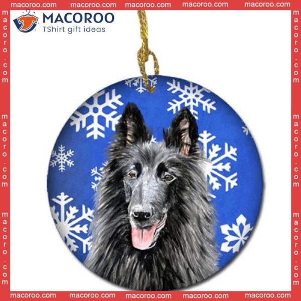 Belgian Sheepdog Winter Snowflake Christmas Ceramic Ornament
