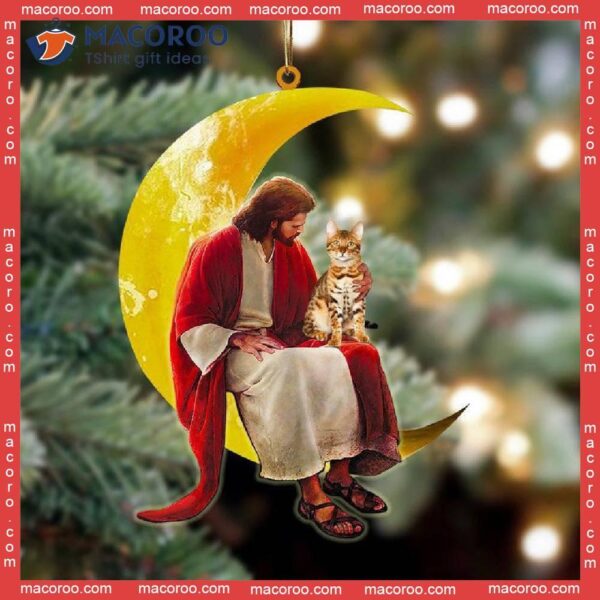 Bengal And Jesus Are Sitting On The Moon, Hanging A Custom-shaped Christmas Acrylic Ornament.