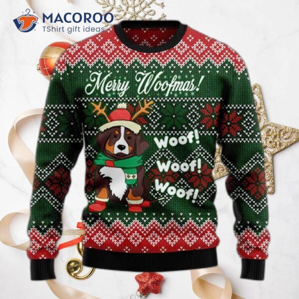 Bernese Mountain Dog Woofmas Ugly Christmas Sweater