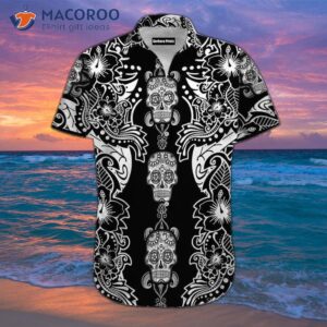 Bicycle Skull Pattern Black Hawaiian Art Shirts