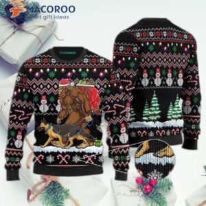 Bigfoot And Dog Walking Ugly Christmas Sweater