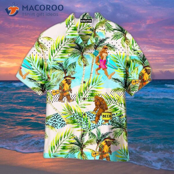 Bigfoot Camping Activities With Blue Hawaiian Shirts