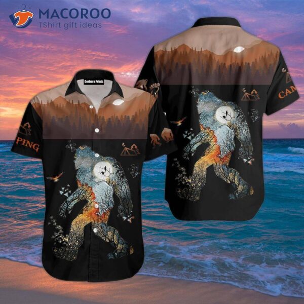 Bigfoot Camping Black Primitive Man Hawaiian Shirt