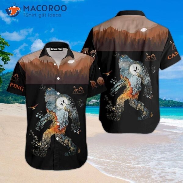 Bigfoot Camping Black Primitive Man Hawaiian Shirt