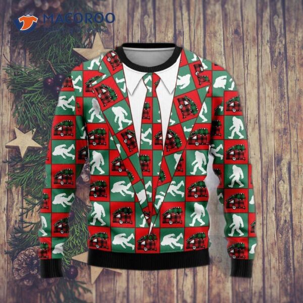 Bigfoot Camping Ugly Christmas Sweater