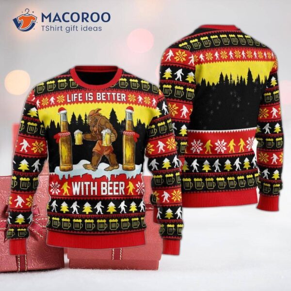 Bigfoot Christmas Is Better With Beer Ugly Sweater