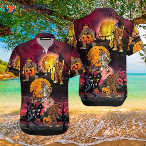 Bigfoot Halloween Purple Hawaiian Shirts