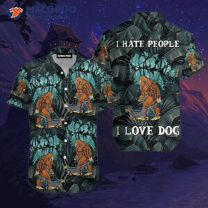 Bigfoot Hates People And Loves Hawaiian Shirts With Dog Prints.