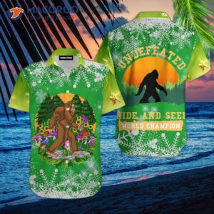 Bigfoot Hide-and-seek Christmas Green Hawaiian Shirts