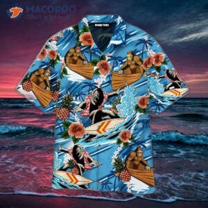 Bigfoot Is Surfing On A Hawaiian Beach Wearing Shirt.