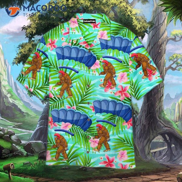 Bigfoot Skydiving Tropical Floral Pattern Hawaiian Shirts
