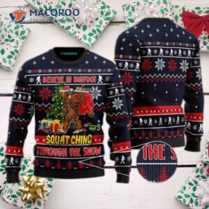 Bigfoot Squats In A Ching Ugly Christmas Sweater