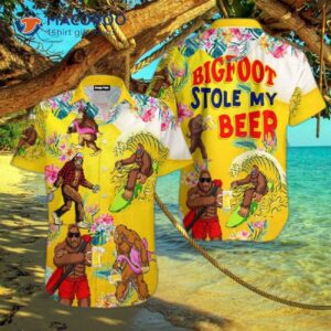 Bigfoot Stole My Beer-loving Tropical Funny Aloha Hawaiian Shirts