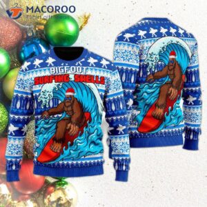 Bigfoot Surfing Swells Ugly Christmas Sweater