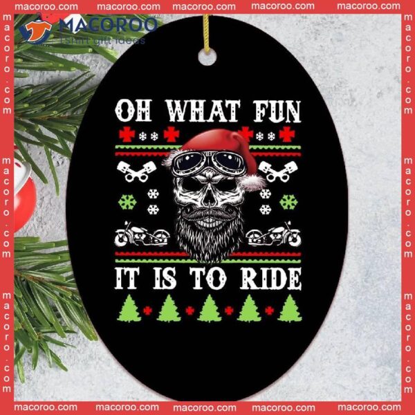 Biker Skull Santa Christmas Ceramic Ornament